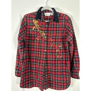 Casey & Max Vtg 80s/90s Holiday Blouse Red plaid Sz M